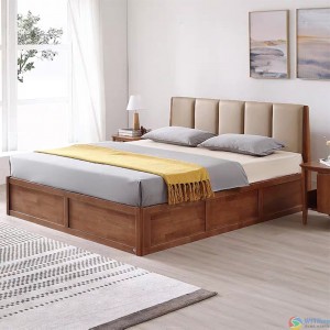 (按体顺-5)联邦家具北欧纯实木床现代简约软包高箱储物双人床北欧风格家具